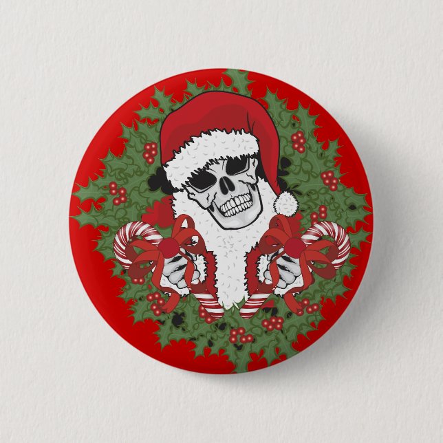 Santa Skull mit Wreath Button (Vorderseite)