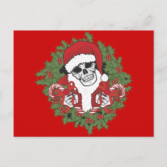 Santa Skull mit Wreath Feiertagspostkarte (Vorderseite)