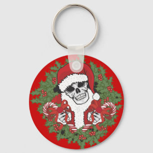 Santa Skull mit Wreath Schlüsselanhänger
