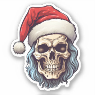 Santa Skull trägt einen Hut Spooky Weihnachten Aufkleber