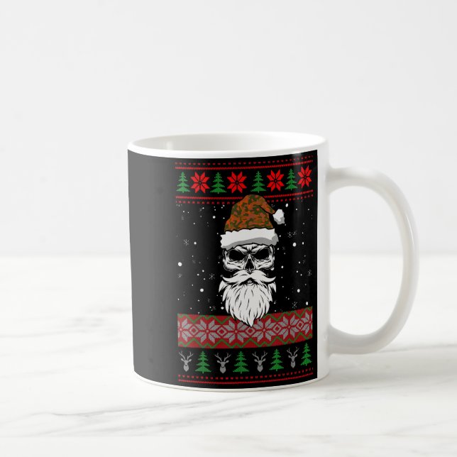 Santa Skull Ugly Christmas Sweater Camo Aesthetic  Kaffeetasse (Rechts)