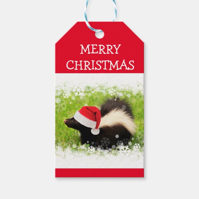 Santa Skunk Weihnachtsfeiertag Geschenkanhänger (Vorderseite)