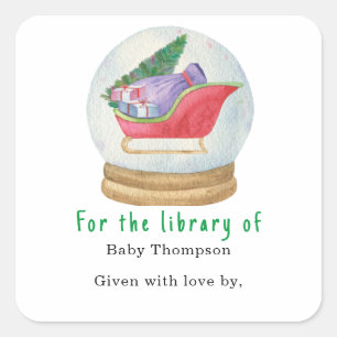 Santa sled - Baby-Dusche Buchzeichen Quadratischer Aufkleber