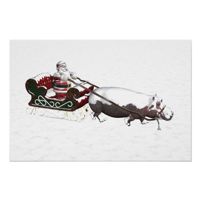 Santa Sled Pulled By Hippopotamus Poster (Vorderseite)