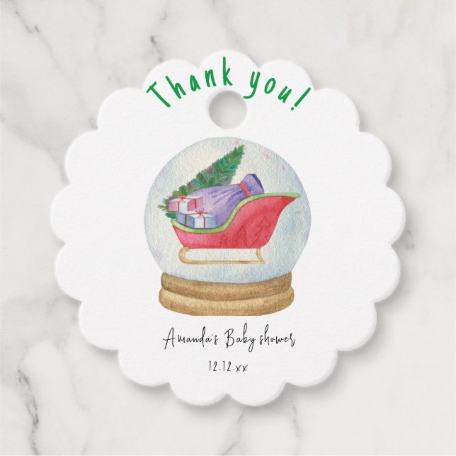 Santa sled - vielen Dank für die Babydusche Geschenkanhänger (Vorderseite)