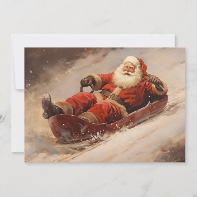 Santa Sledding Schnee Frohe Weihnachten Vintag (Vorderseite)