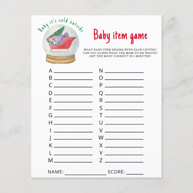 Santa Sleigh - Baby Item Game. Baby Shower Game (Vorderseite)