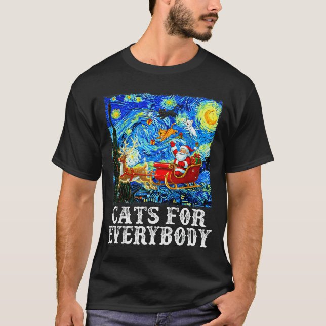 Santa Sleigh Christmas Cats For Everybody Starry N T-Shirt (Vorderseite)