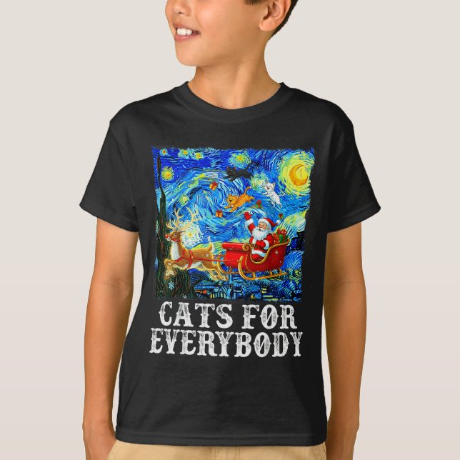 Santa Sleigh Christmas Cats For Everybody Starry N T-Shirt (Vorderseite)