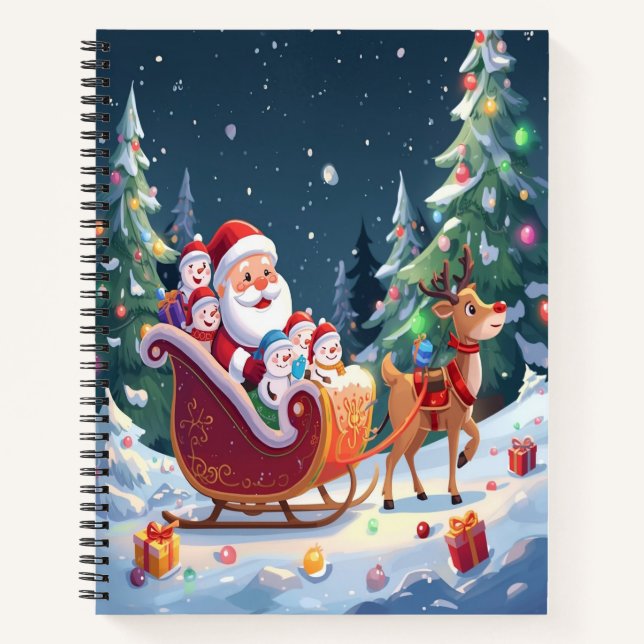 Santa Sleigh Christmas Winter Notebook Notizbuch (Vorderseite)