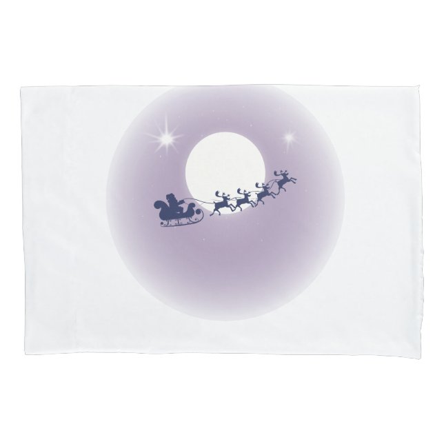 Santa Sleigh Flying Reindeer Moonlight Sky Scene Kissenbezug (Vorderseite)