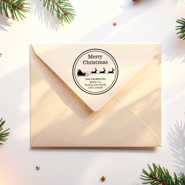 Santa Sleigh Frohe Weihnachten und individuelle Ad Gummistempel (Disclaimer: This image is a digital mockup.)