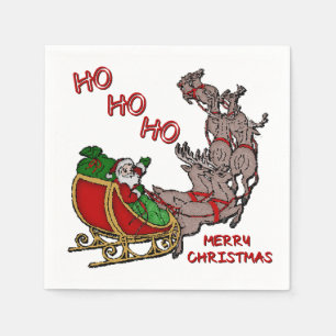 Santa Sleigh HoHoHo Merry Christmas Napkins Serviette
