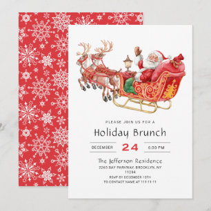 Santa Sleigh Holiday Brunch Weihnachtsfest Party Einladung