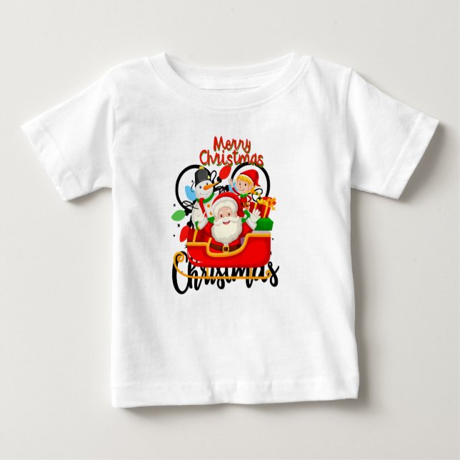 Santa Sleigh Merry Christmas Cartoon Baby T-shirt (Vorderseite)