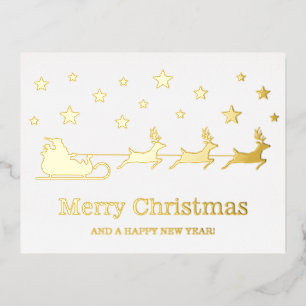 Santa Sleigh mit Rentiers - Frohe Weihnachten Folien Feiertagspostkarte