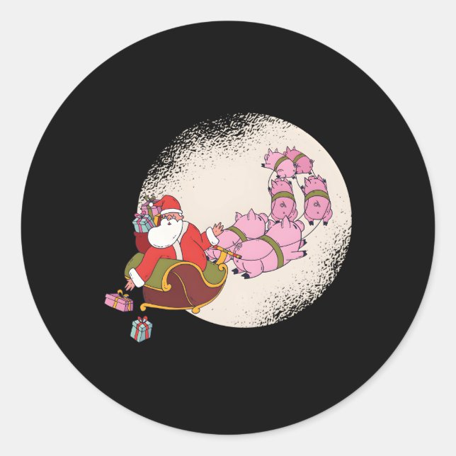 Santa Sleigh mit Schweinen und Runder Aufkleber (Vorderseite)