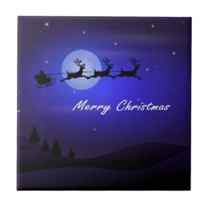 Santa Sleigh Moon Frohe Weihnachten Fliese