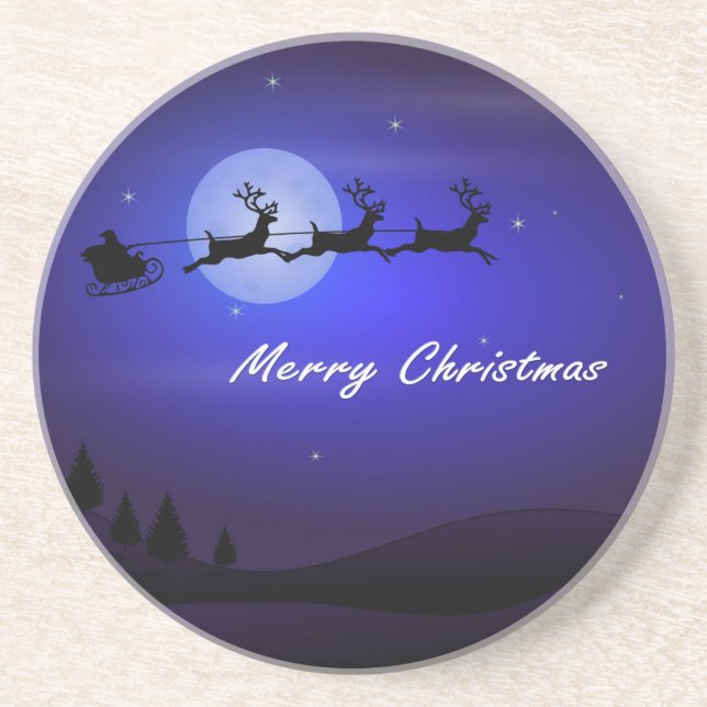 Santa Sleigh Moon Frohe Weihnachten Untersetzer (Vorne)