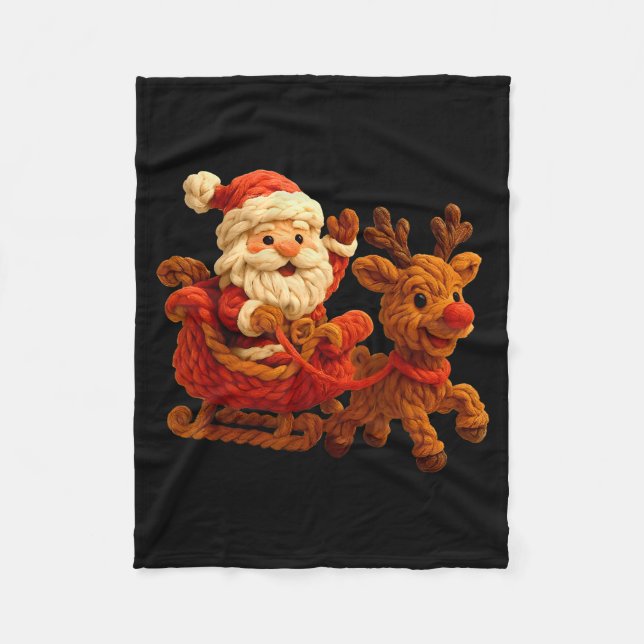 Santa Sleigh Reindeer Crochet Xmas Pajamas Holiday Fleecedecke (Vorderseite)