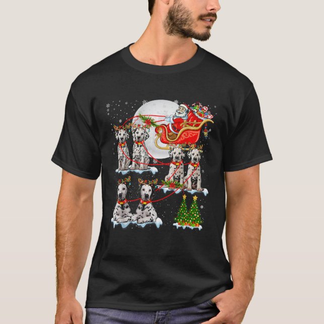 Santa Sleigh Reindeer Dalmatians Xmas Tree Dog Lov T-Shirt (Vorderseite)