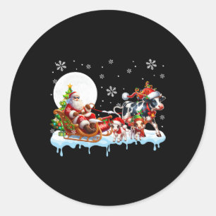 Santa Sleigh Reindeer Group Niedlich Cows Bauer Ra Runder Aufkleber