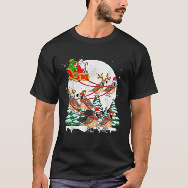 Santa Sleigh Reindeer Quails Christmas Birds Lover T-Shirt (Vorderseite)