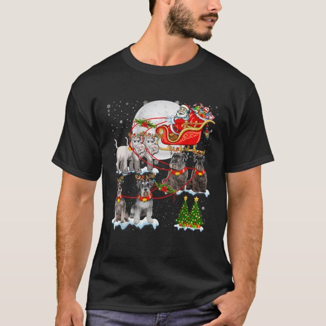 Santa Sleigh Reindeer Schnauzers Xmas Tree Dog Lov T-Shirt (Vorderseite)