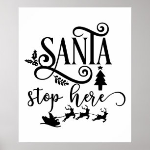 Santa Sleigh Reindeer Typografie Weihnachten Poster