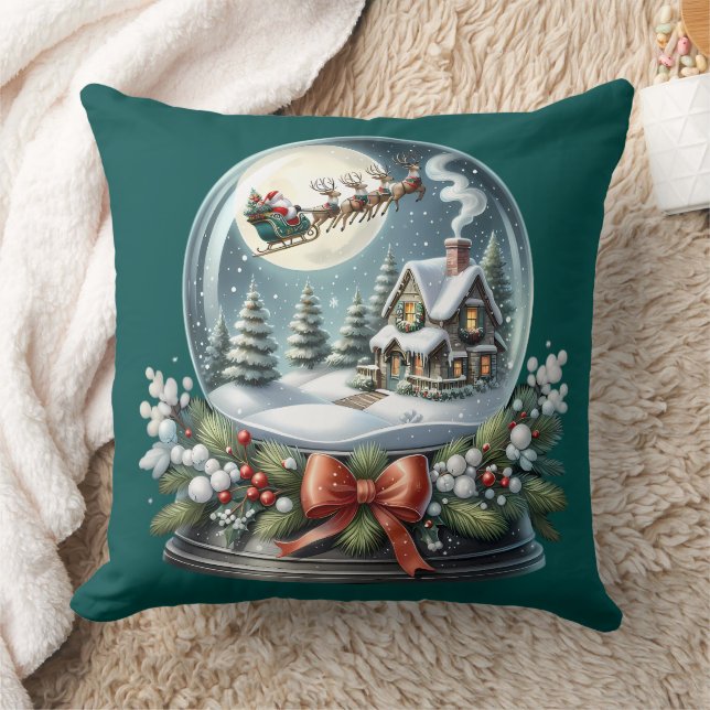 Santa Sleigh Reiten im Snow Globe Wonderland Kissen (Decke)