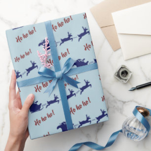 Santa Sleigh Rentiers Christmas Blue Seamless Geschenkpapier