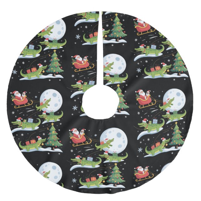 Santa Sleigh Riding Alligator Christmas Funny Xmas Polyester Weihnachtsbaumdecke (Vorderseite)