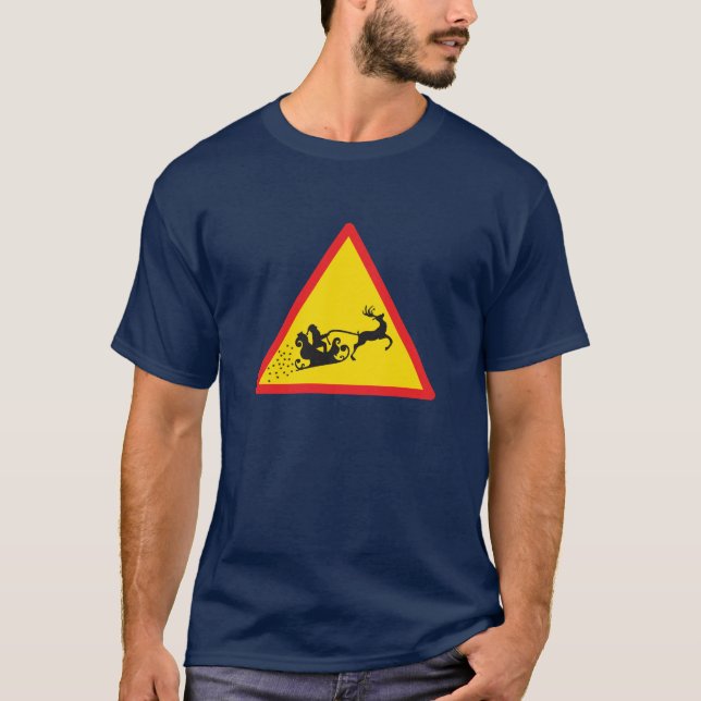 Santa Sleigh Road Sign T-Shirt (Vorderseite)