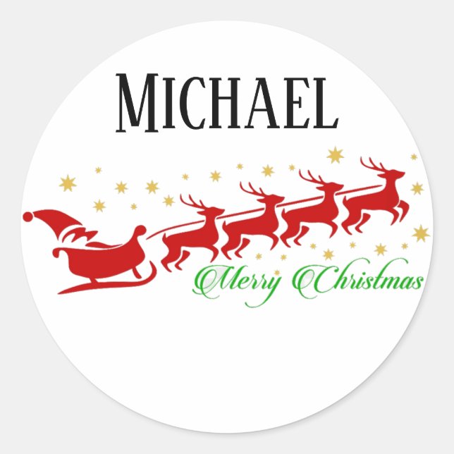 Santa sleigh runder aufkleber (Vorderseite)