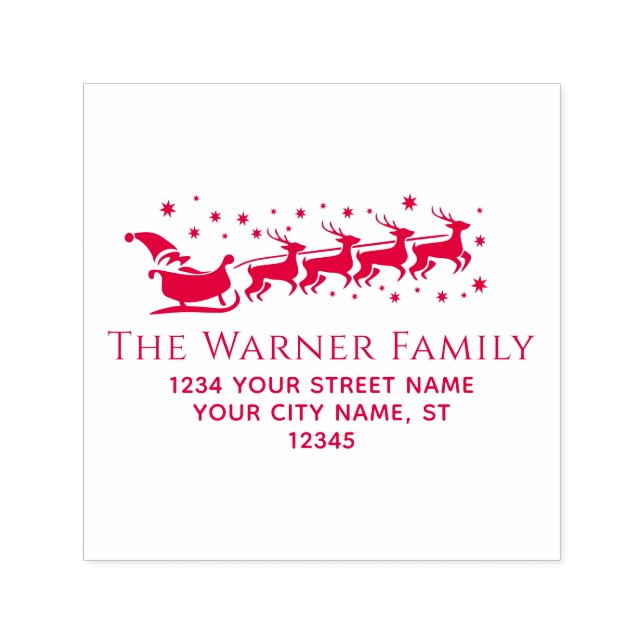 Santa Sleigh Snow Christmas Name Ret Address #2A Permastempel (Design)