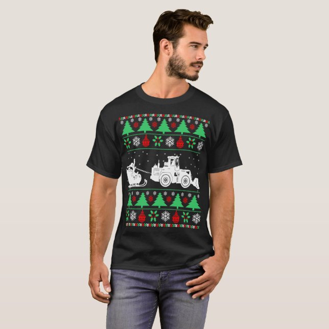 Santa Sleigh Snow Plow Tractor Christmas Ugly T-Shirt (Vorne ganz)