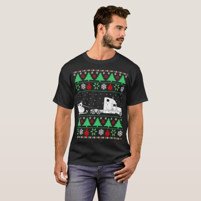 Santa Sleigh Truck Driver Trucker Christmas T-Shirt (Vorne ganz)