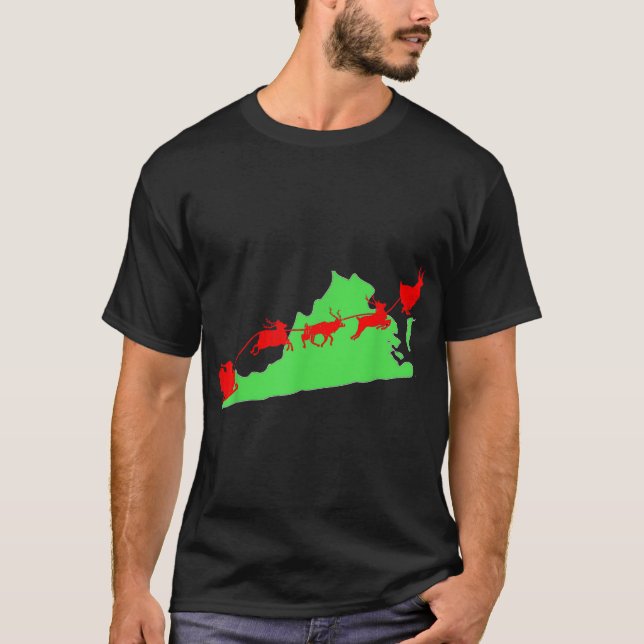 Santa Sleigh über Virginia Weihnachts-Staat Silhou T-Shirt (Vorderseite)