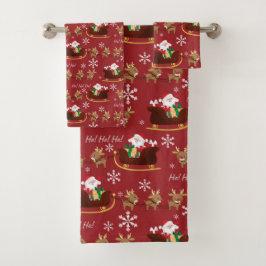 Santa, Sleigh und Rentier Badhandtuch Set