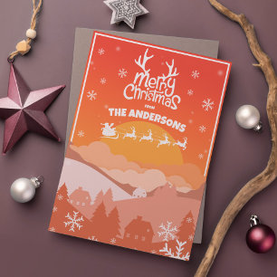Santa Sleigh und Rentier Fliegen im Sunset Sky Feiertagskarte