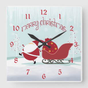 Santa Sleigh Weihnachten Quadratische Wanduhr