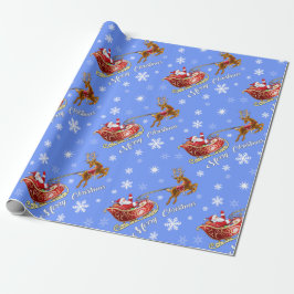 Santa & Sleigh Wrapping Paper. Mattblau Geschenkpapier