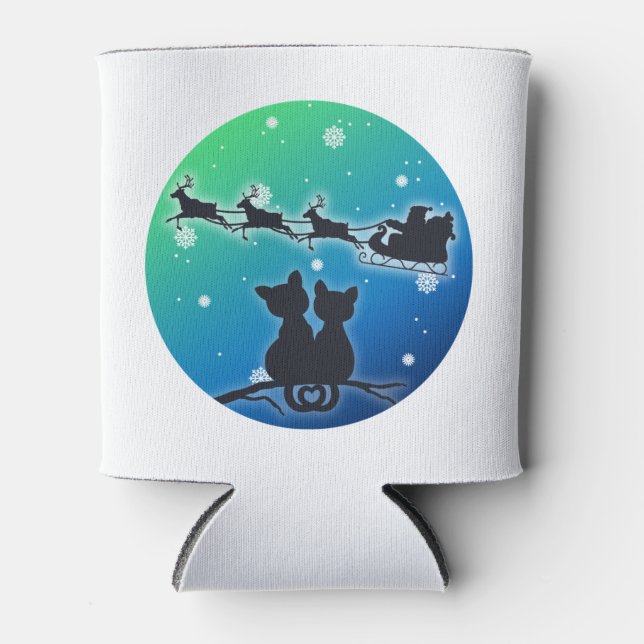 Santa Sleighing mit Katzen Liebhaber Funny Xmas Dosenkühler (Vorderseite)