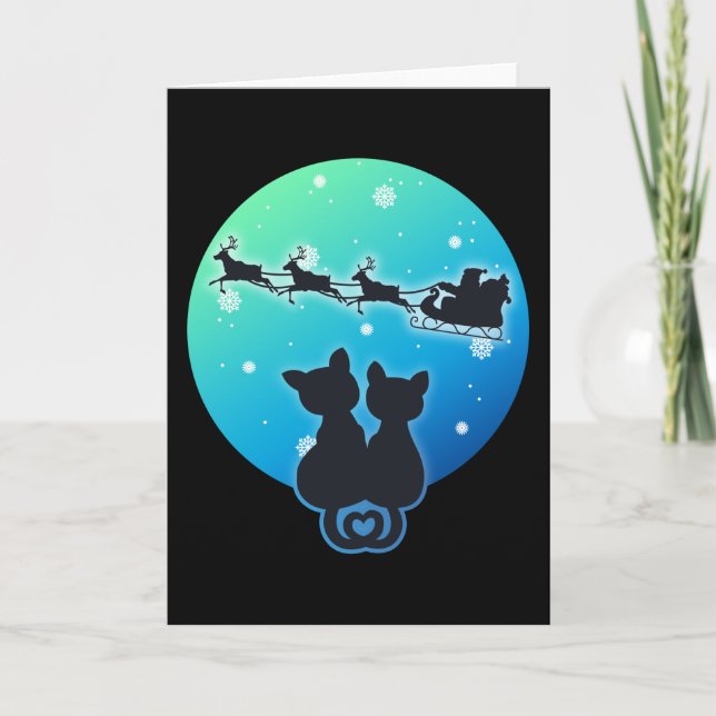 Santa Sleighing mit Katzen Liebhaber Funny Xmas Karte (Vorderseite)