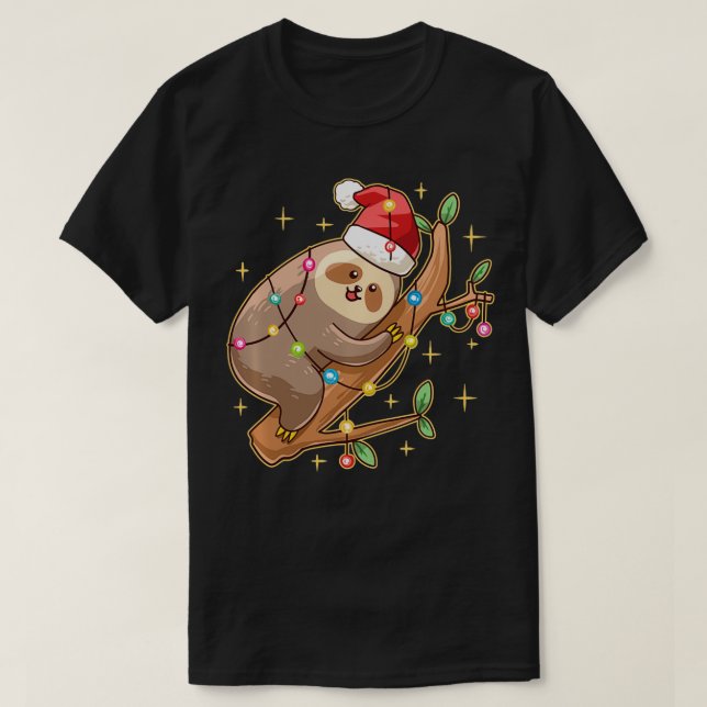 Santa Sloth Christmas Lights Animal Lover Zoo Funn T-Shirt (Design vorne)