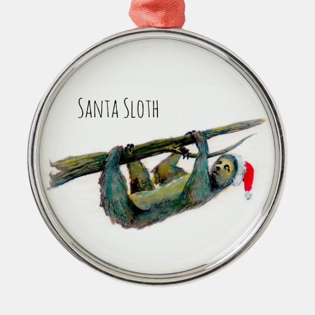 Santa Sloth Ornament Aus Metall (Vorne)