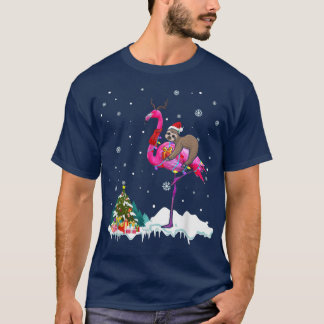 Santa Sloth Riding Flamingo Reindeer Xmas Light Lo T-Shirt