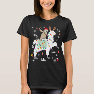Santa Sloth Riding Llama Rentier Weihnachten T-Shirt