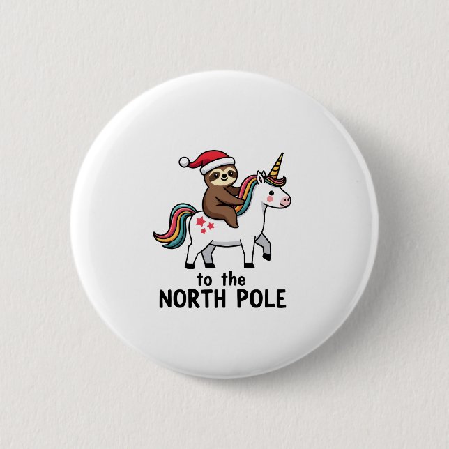 Santa Sloth Riding Unicorn Funny Girl Christmas T- Button (Vorderseite)