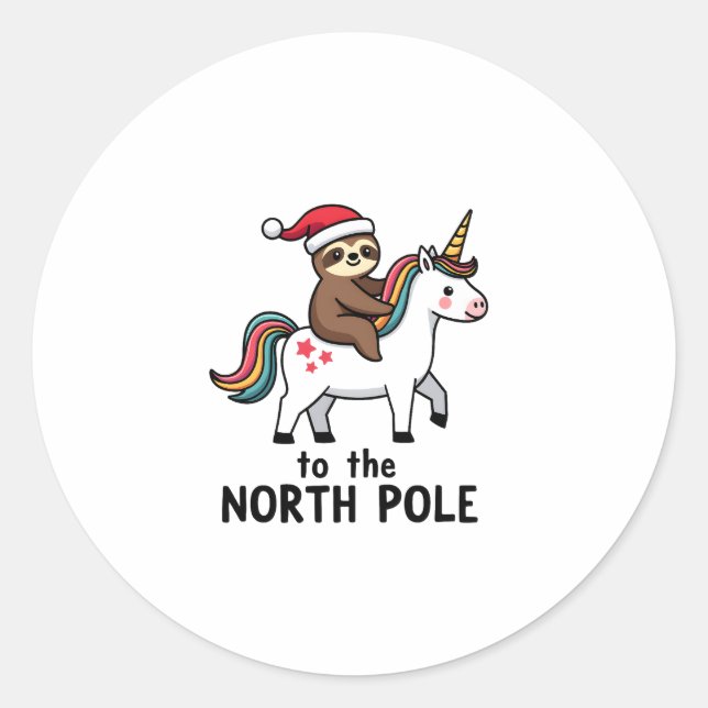 Santa Sloth Riding Unicorn Funny Girl Christmas T- Runder Aufkleber (Vorderseite)